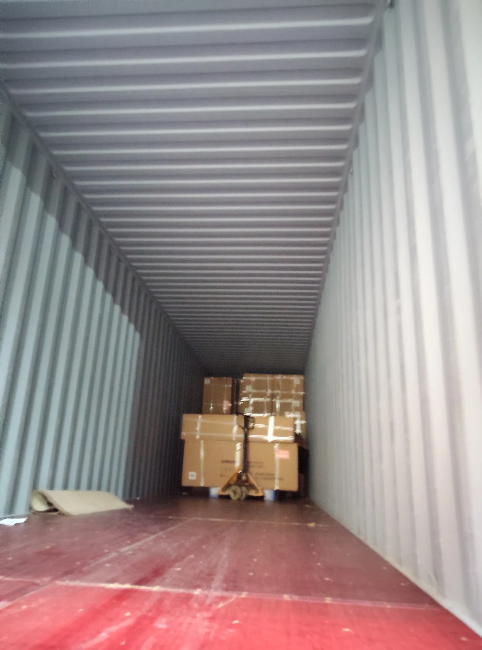 Finished goods positioned inside an export container
