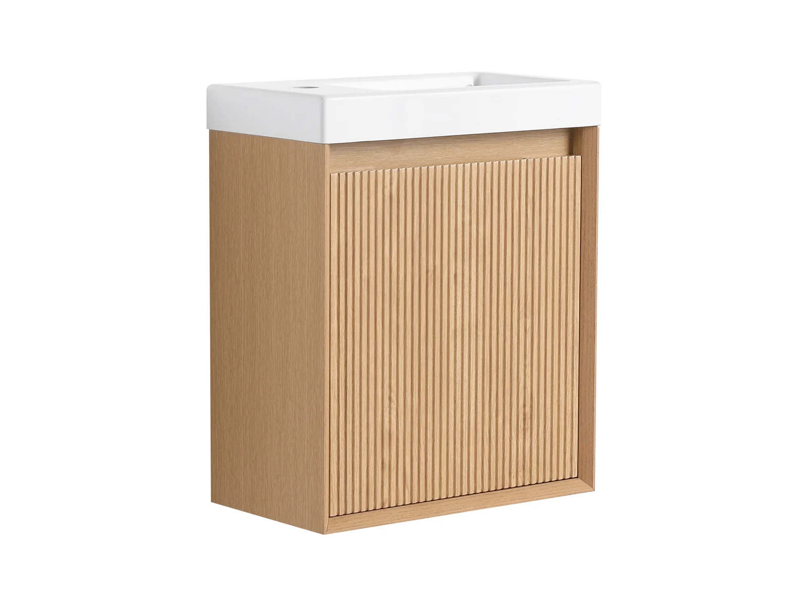 GMH-020 Nature Wood freestanding bathroom vanity with ribbed cabinet front and ceramic basin